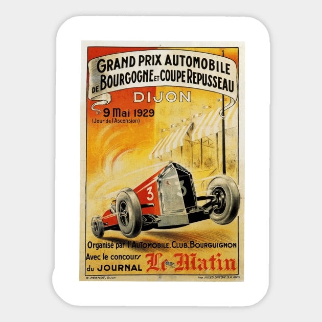 French Grand Prix, Dijon - 1929: Vintage Poster Design Sticker by Naves